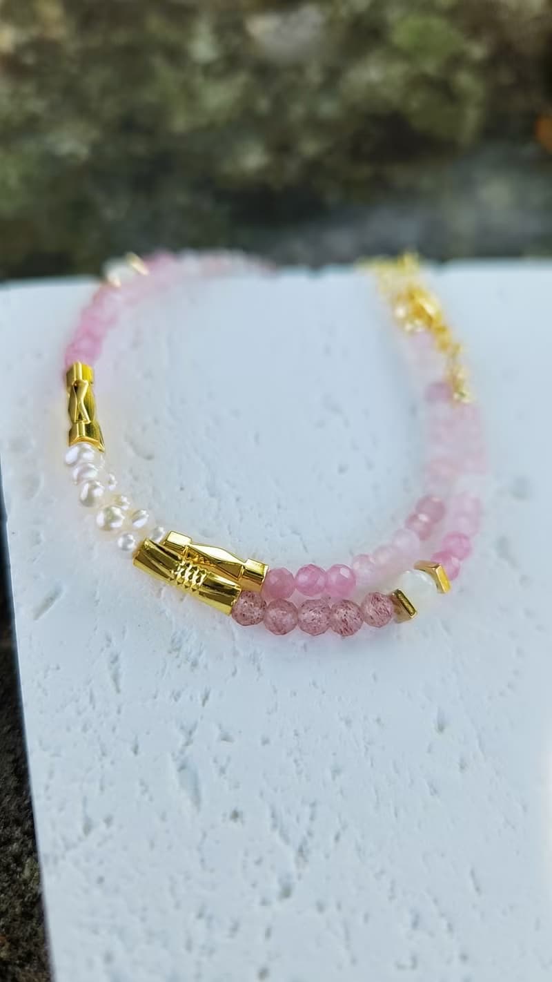 柔情詠花【清流主義】- 堇青石 翡翠 草莓晶 細款半寶石手鍊