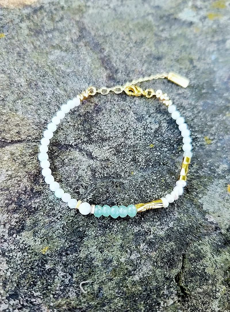 柔情詠花【清流主義】- 堇青石 翡翠 草莓晶 細款半寶石手鍊