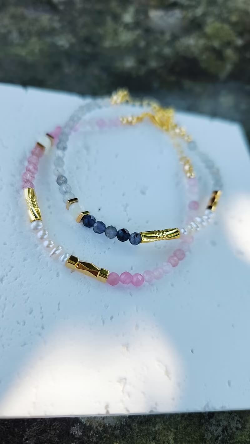 柔情詠花【清流主義】- 堇青石 翡翠 草莓晶 細款半寶石手鍊
