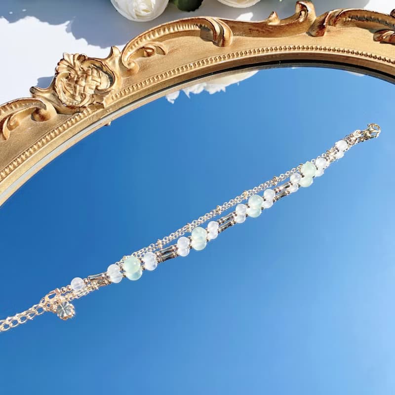 葡萄石 月光石 14K包金手鍊 天然水晶雙層手鍊