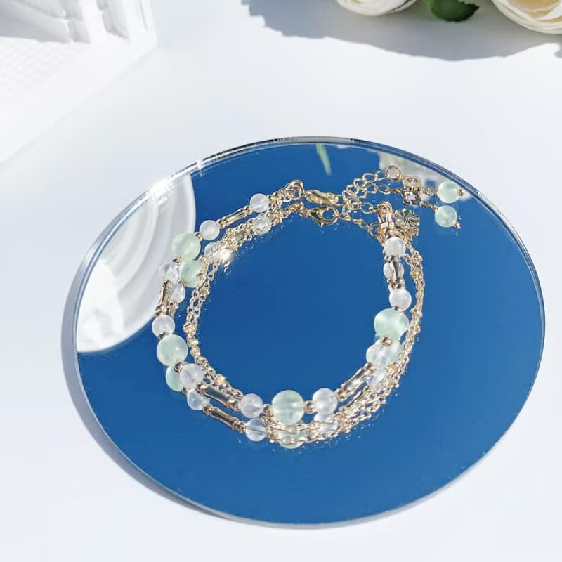 葡萄石 月光石 14K包金手鍊 天然水晶雙層手鍊