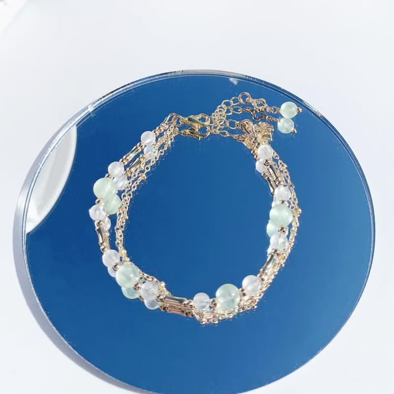 葡萄石 月光石 14K包金手鍊 天然水晶雙層手鍊