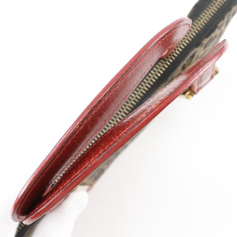 【日本直送】フェンディ FENDI ウォレットバッグ ハンドバッグ レオパード ヒョウ柄 ナイロンキャンバス 茶/赤 レディース【中古】