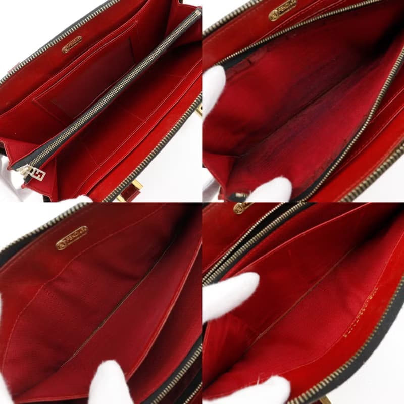 【日本直送】フェンディ FENDI ウォレットバッグ ハンドバッグ レオパード ヒョウ柄 ナイロンキャンバス 茶/赤 レディース【中古】