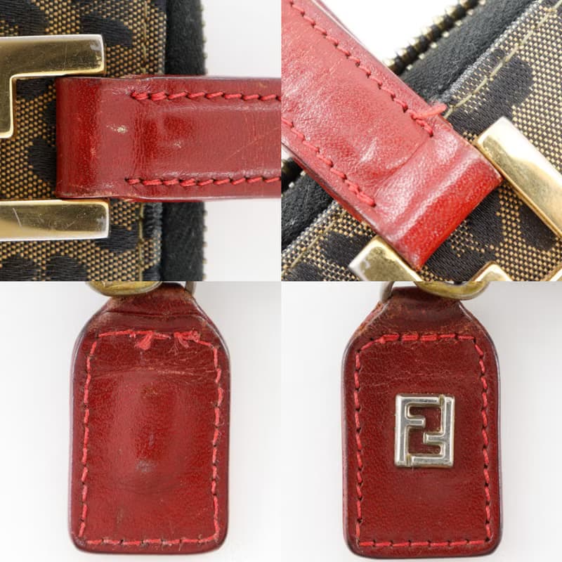 【日本直送】フェンディ FENDI ウォレットバッグ ハンドバッグ レオパード ヒョウ柄 ナイロンキャンバス 茶/赤 レディース【中古】