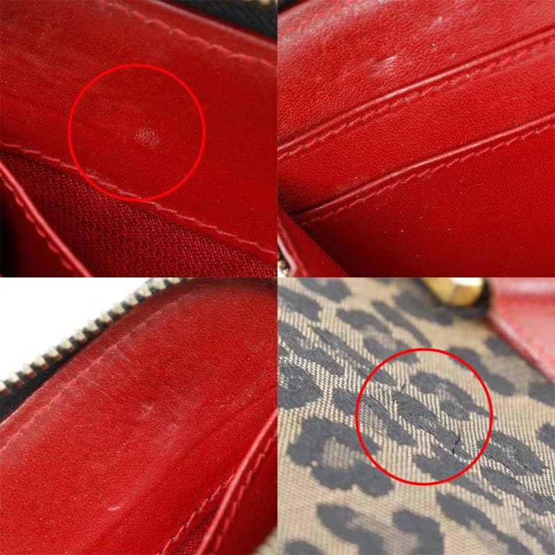 【日本直送】フェンディ FENDI ウォレットバッグ ハンドバッグ レオパード ヒョウ柄 ナイロンキャンバス 茶/赤 レディース【中古】