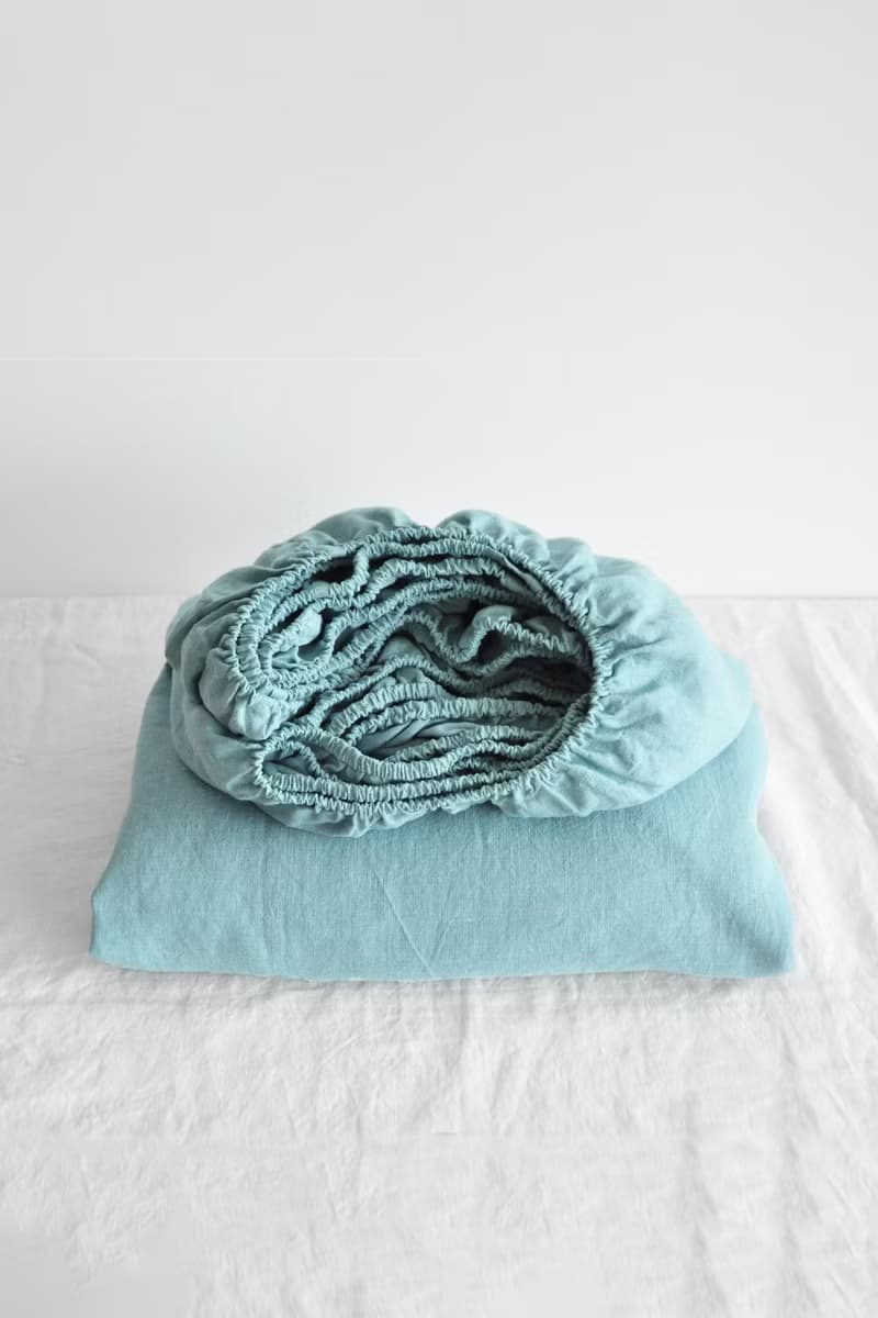 Sea glass linen fitted sheet / Softened linen bed sheet / Deep pocket