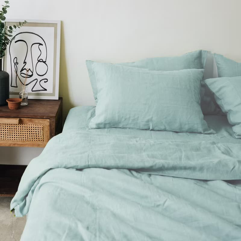 Sea glass linen fitted sheet / Softened linen bed sheet / Deep pocket