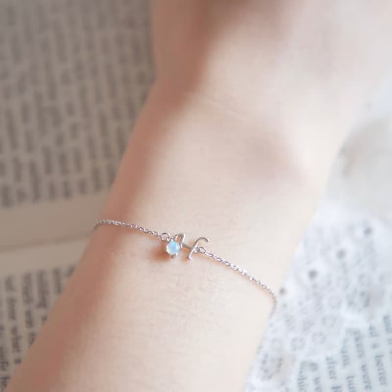 天然石925純銀英文字母水晶手鍊 H