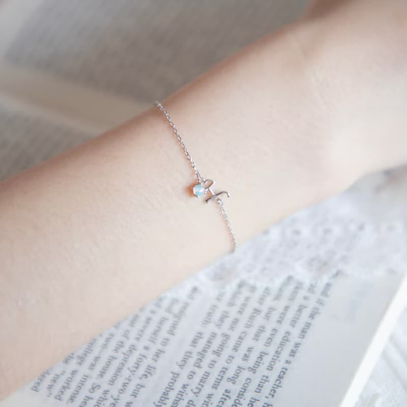 天然石925純銀英文字母水晶手鍊 H