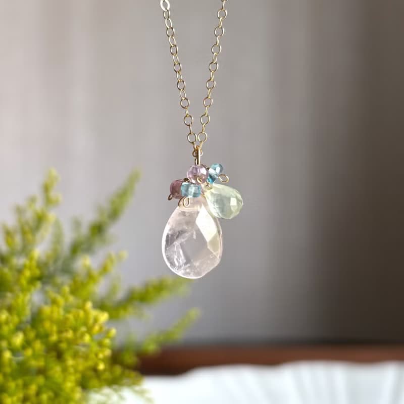 春風 14KGF 粉晶 葡萄石 草莓晶 項鍊