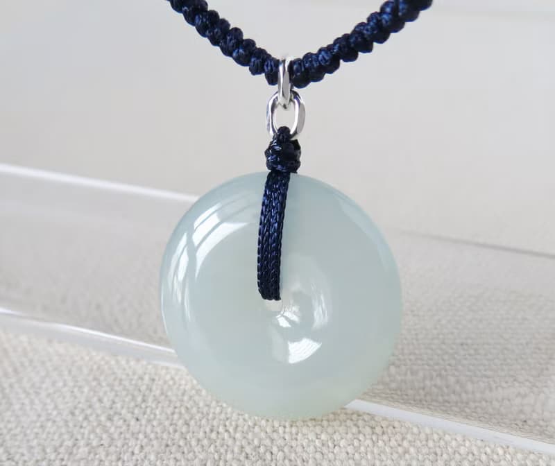 本命年【歲歲平安】冰種淡藍雲層棉翡翠絲光編織項鍊*SF13*招財