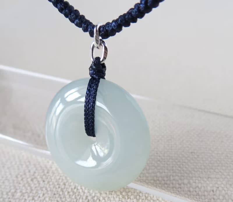 本命年【歲歲平安】冰種淡藍雲層棉翡翠絲光編織項鍊*SF13*招財