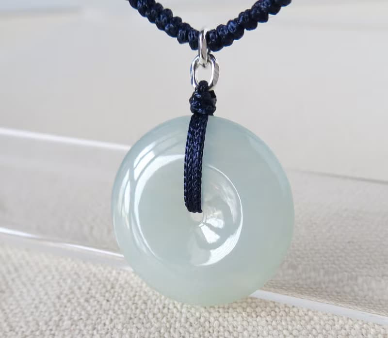 本命年【歲歲平安】冰種淡藍雲層棉翡翠絲光編織項鍊*SF13*招財