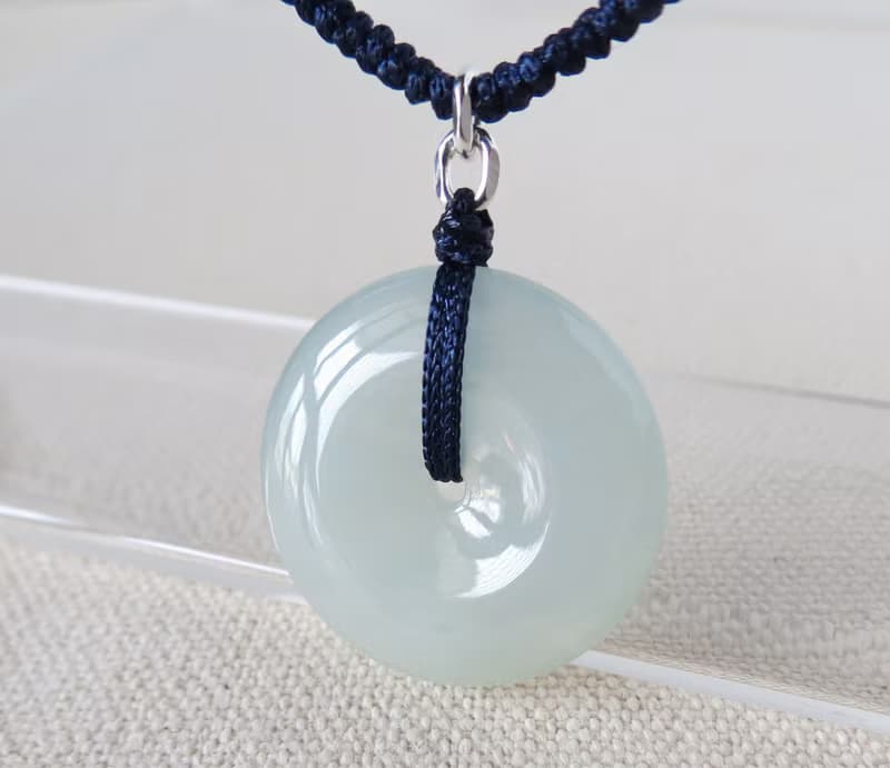 本命年【歲歲平安】冰種淡藍雲層棉翡翠絲光編織項鍊*SF13*招財