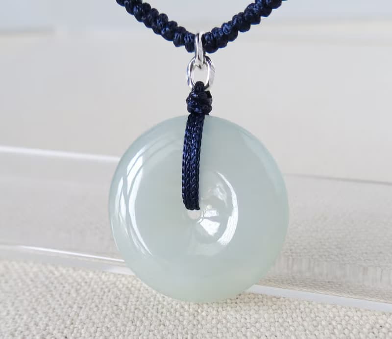 本命年【歲歲平安】冰種淡藍雲層棉翡翠絲光編織項鍊*SF13*招財