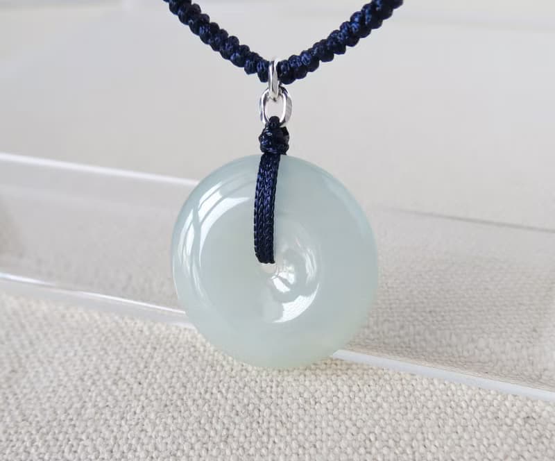 本命年【歲歲平安】冰種淡藍雲層棉翡翠絲光編織項鍊*SF13*招財