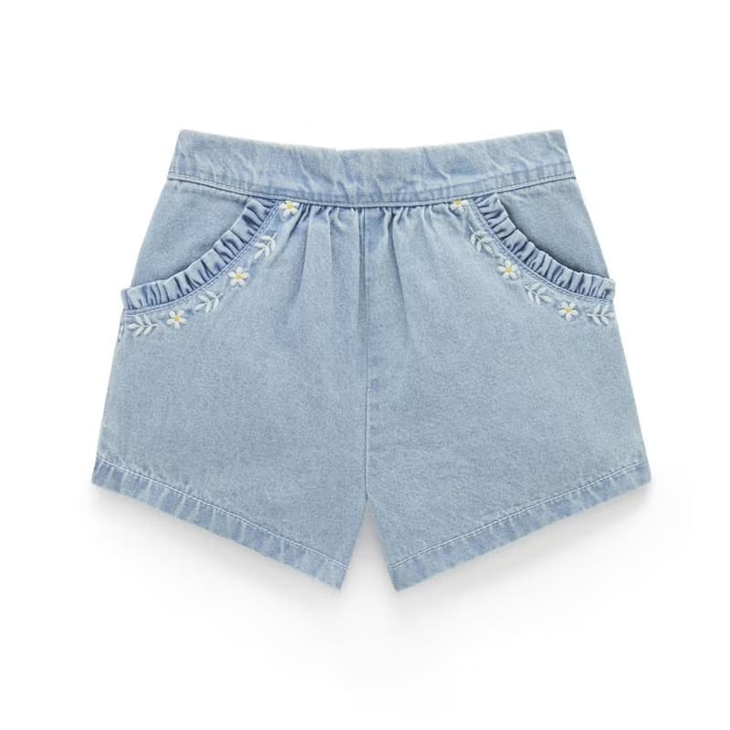 澳洲Purebaby有機棉女童裝短褲12M-4T 口袋繡花牛仔