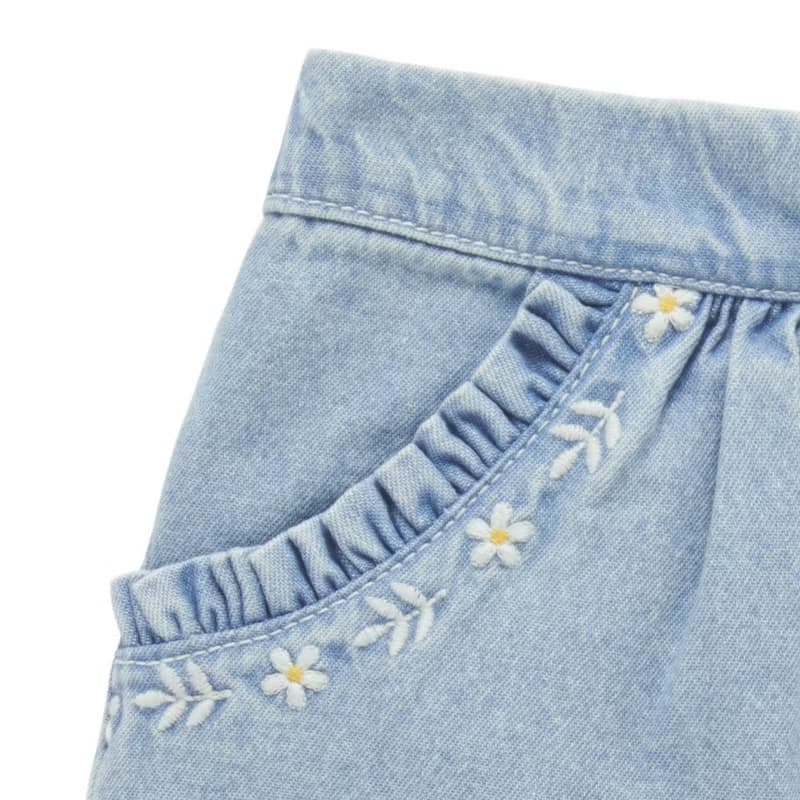 澳洲Purebaby有機棉女童裝短褲12M-4T 口袋繡花牛仔