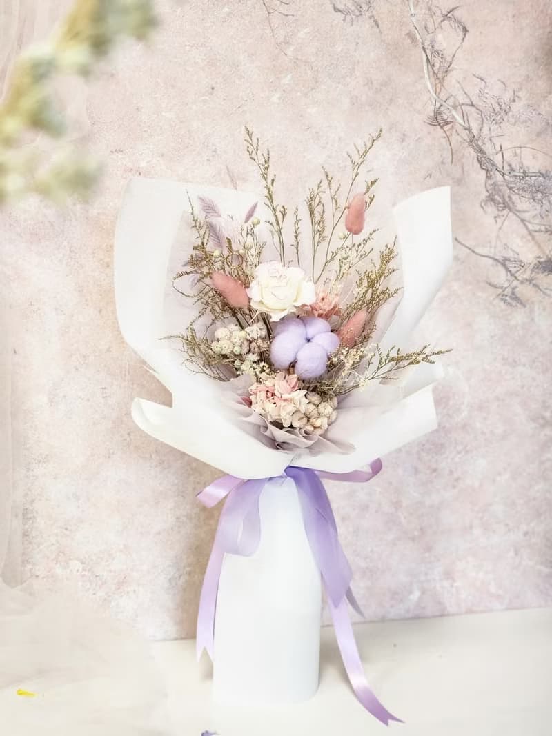 粉紫永生玫瑰花束 情人節花束 求婚花束