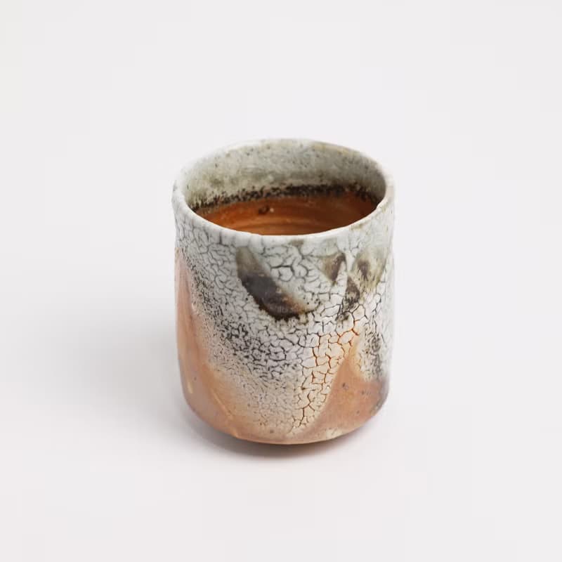 明芽窯 l 柴燒縮志野水杯 茶杯 橘紅 縮釉 陶杯 杯子 蒐藏品 T