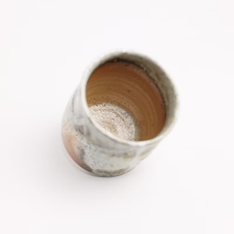 明芽窯 l 柴燒縮志野水杯 茶杯 橘紅 縮釉 陶杯 杯子 蒐藏品 T