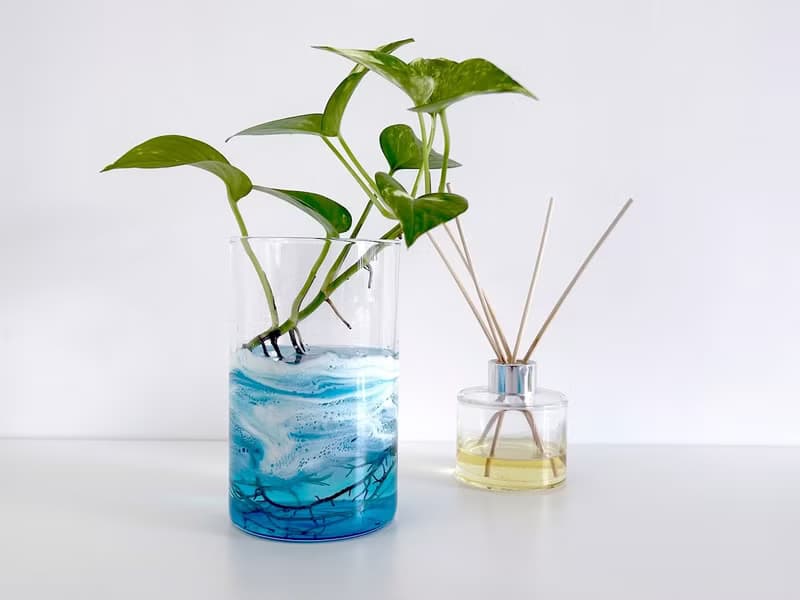 Glass Vase, Candle Holder, Resin Ocean Painting, Wedding Gift, Home Gift