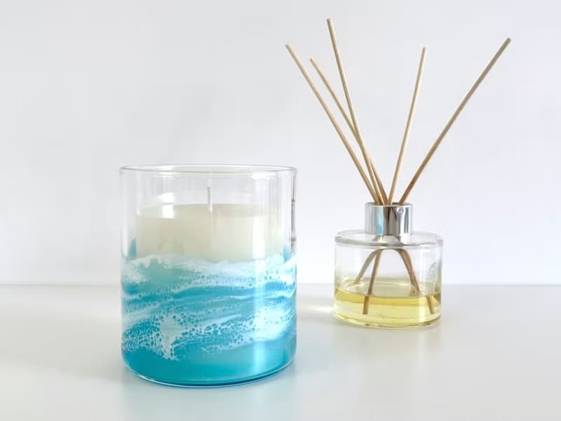 Glass Vase, Candle Holder, Resin Ocean Painting, Wedding Gift, Home Gift