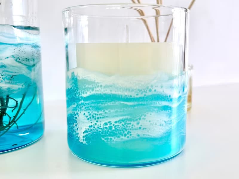 Glass Vase, Candle Holder, Resin Ocean Painting, Wedding Gift, Home Gift