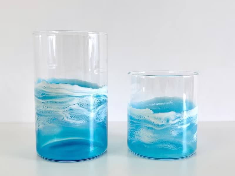 Glass Vase, Candle Holder, Resin Ocean Painting, Wedding Gift, Home Gift