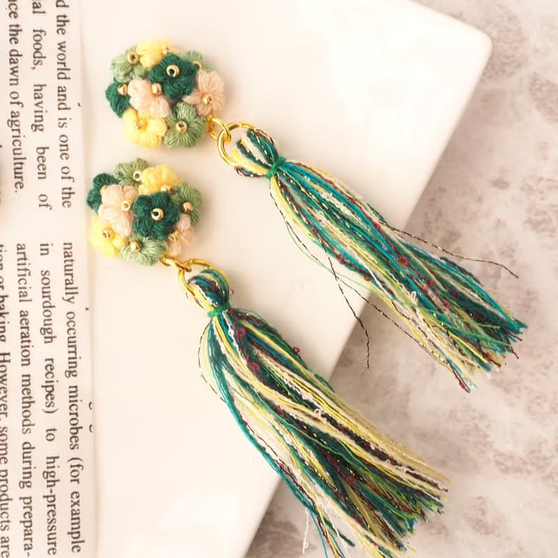 【耳環/耳夾】鉤針/迷你花/花束/混紡流蘇