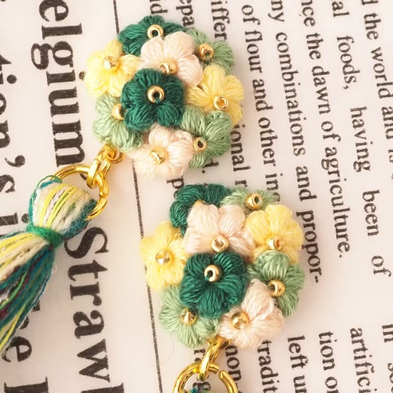 【耳環/耳夾】鉤針/迷你花/花束/混紡流蘇