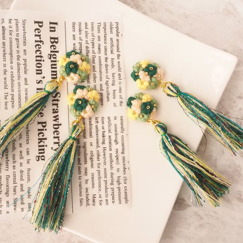 【耳環/耳夾】鉤針/迷你花/花束/混紡流蘇