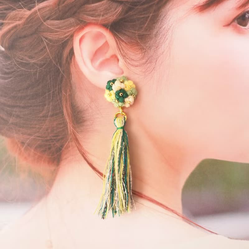 【耳環/耳夾】鉤針/迷你花/花束/混紡流蘇