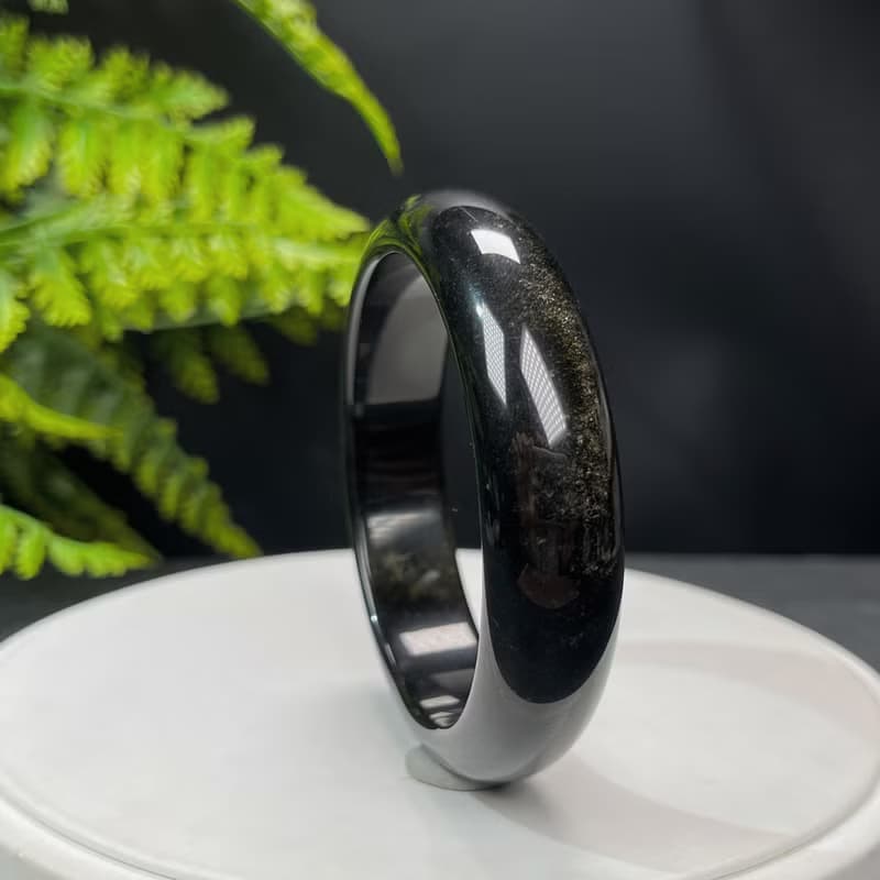 高品質 金曜石手鐲 60MM 灑金金沙黑曜石手環 耀眼靈動 招財進寶