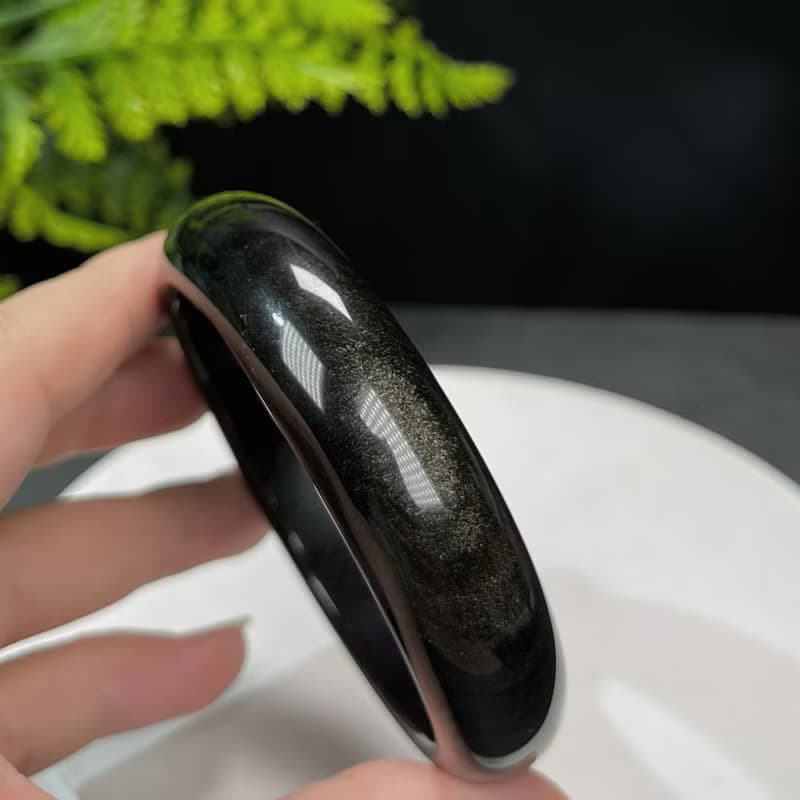 高品質 金曜石手鐲 60MM 灑金金沙黑曜石手環 耀眼靈動 招財進寶