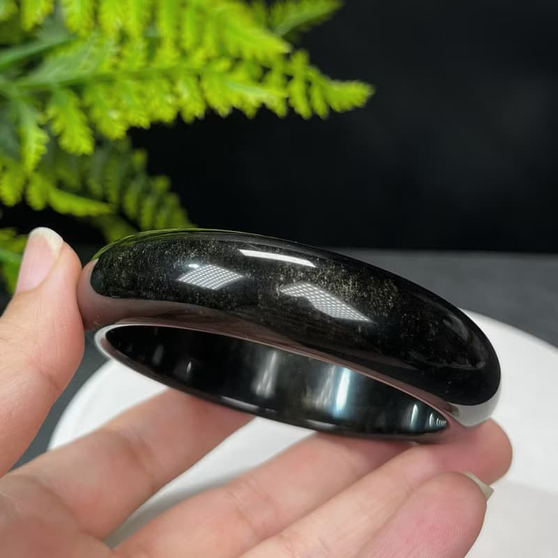 高品質 金曜石手鐲 60MM 灑金金沙黑曜石手環 耀眼靈動 招財進寶