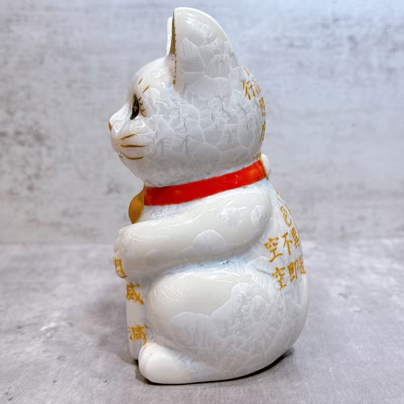 【慧晶招福】日本清水燒招財貓 |  花結晶 心經 白 右
