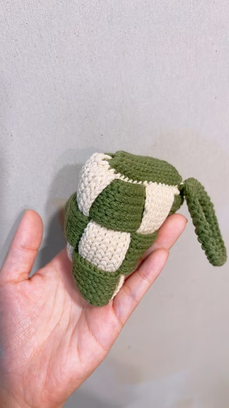 手工鉤織-編織紋三角立體零錢手袋 鉤針零錢包/零錢袋/手挽袋