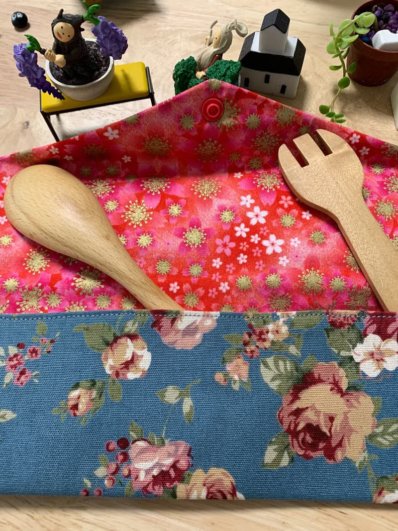 文青風環保純棉筷袋 古典玫瑰園 復古藍 優雅氣質  日本 潮物 收