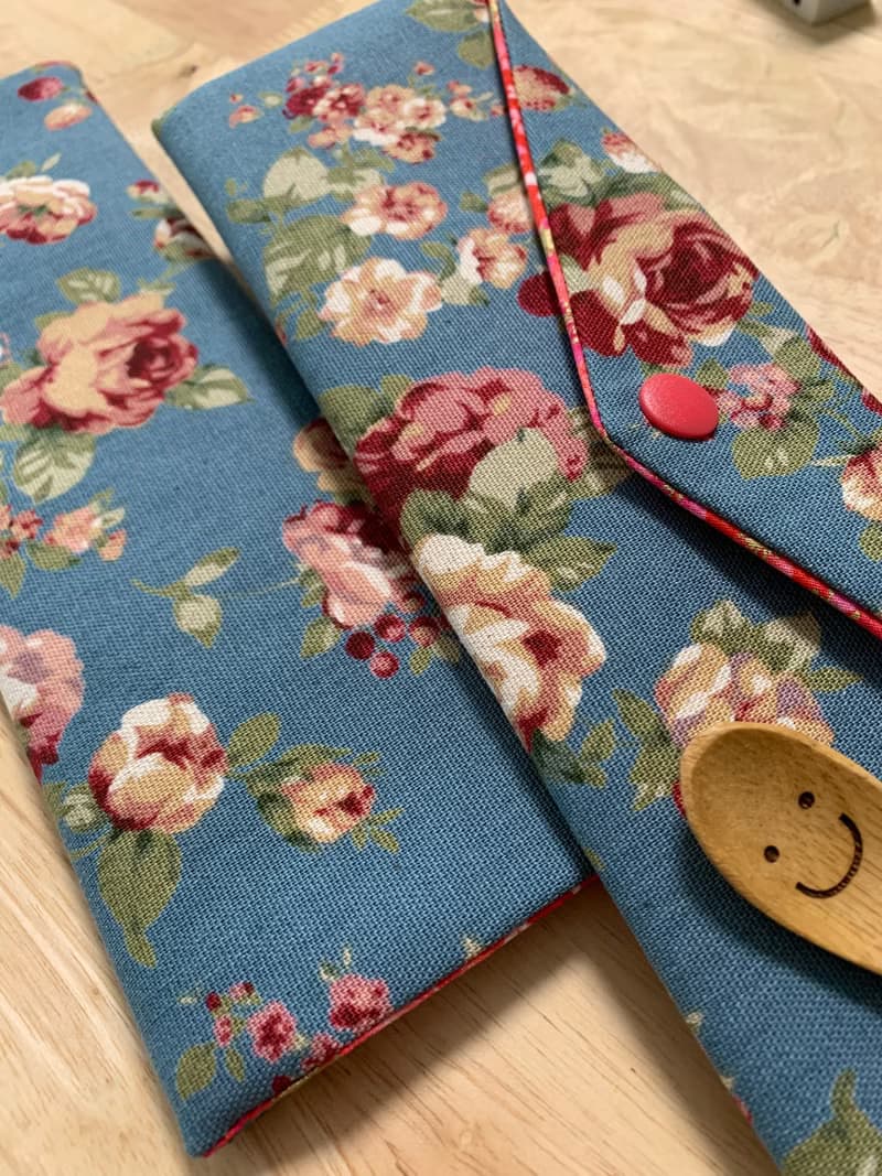 文青風環保純棉筷袋 古典玫瑰園 復古藍 優雅氣質  日本 潮物 收