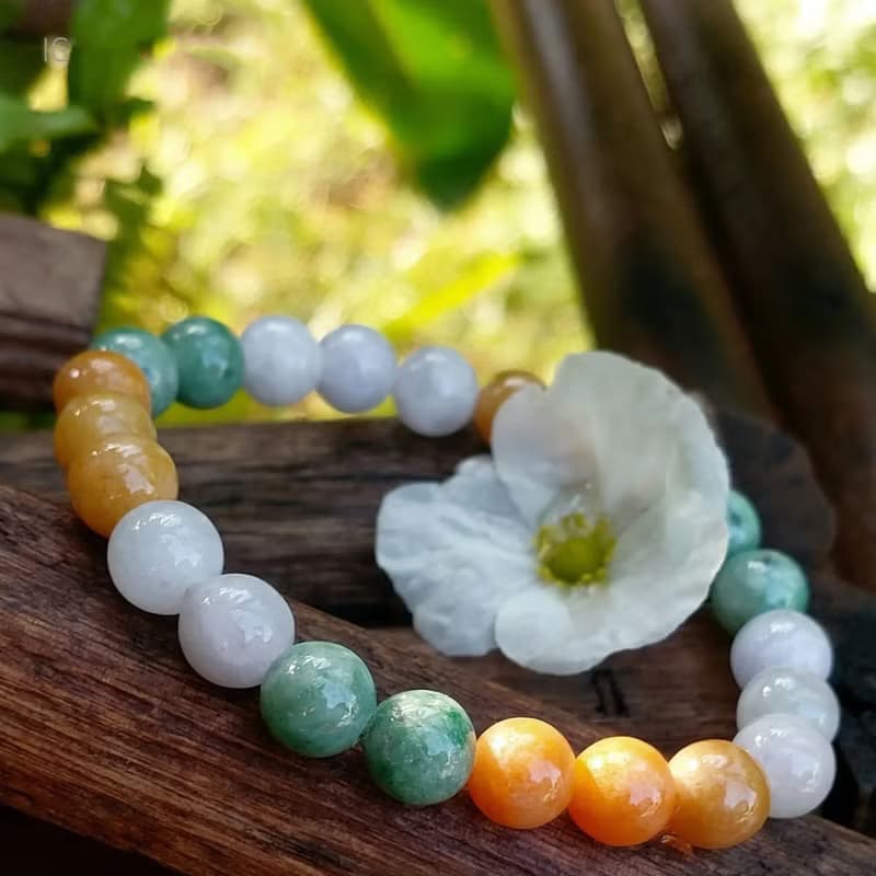 Myanmar Jade Bracelet White Green Honey Beautiful Bracelet Beads Size 8.3-8.5 mm