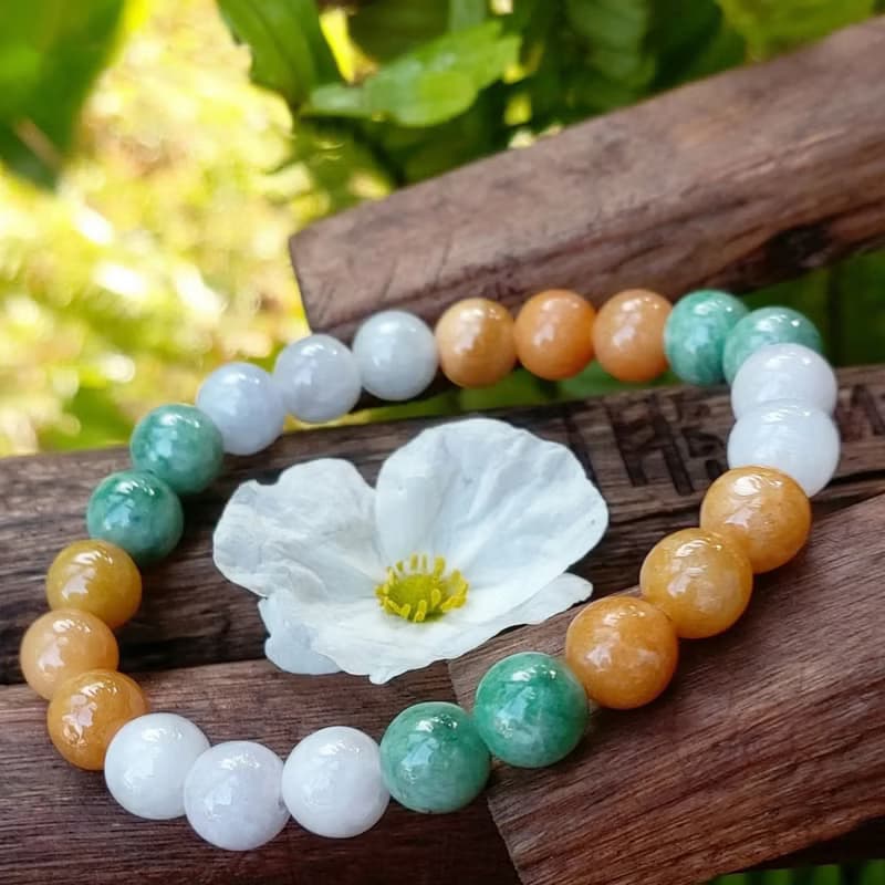 Myanmar Jade Bracelet White Green Honey Beautiful Bracelet Beads Size 8.3-8.5 mm