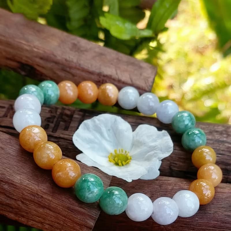 Myanmar Jade Bracelet White Green Honey Beautiful Bracelet Beads Size 8.3-8.5 mm