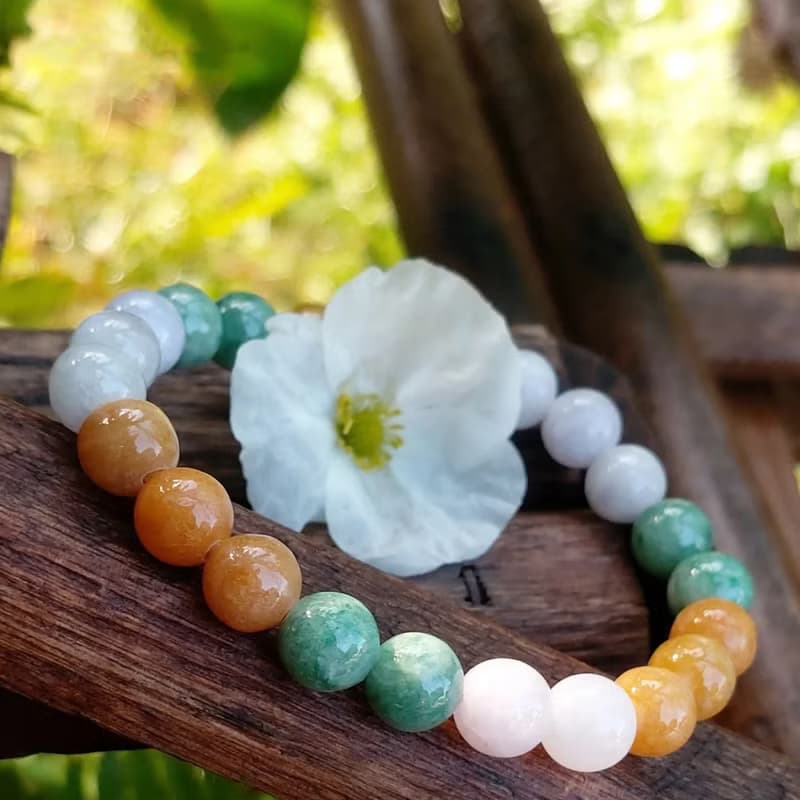 Myanmar Jade Bracelet White Green Honey Beautiful Bracelet Beads Size 8.3-8.5 mm