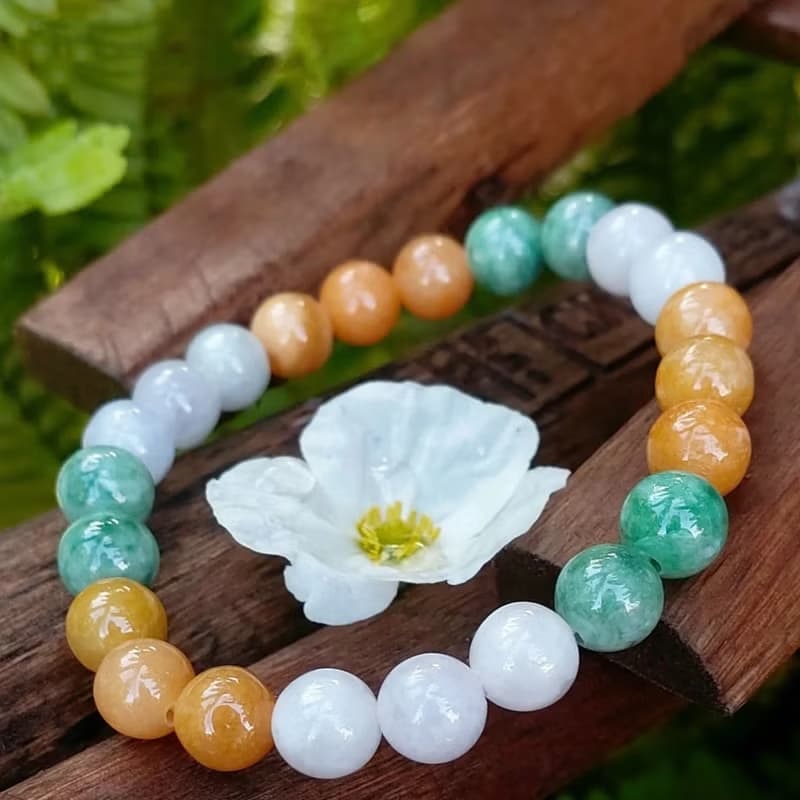 Myanmar Jade Bracelet White Green Honey Beautiful Bracelet Beads Size 8.3-8.5 mm
