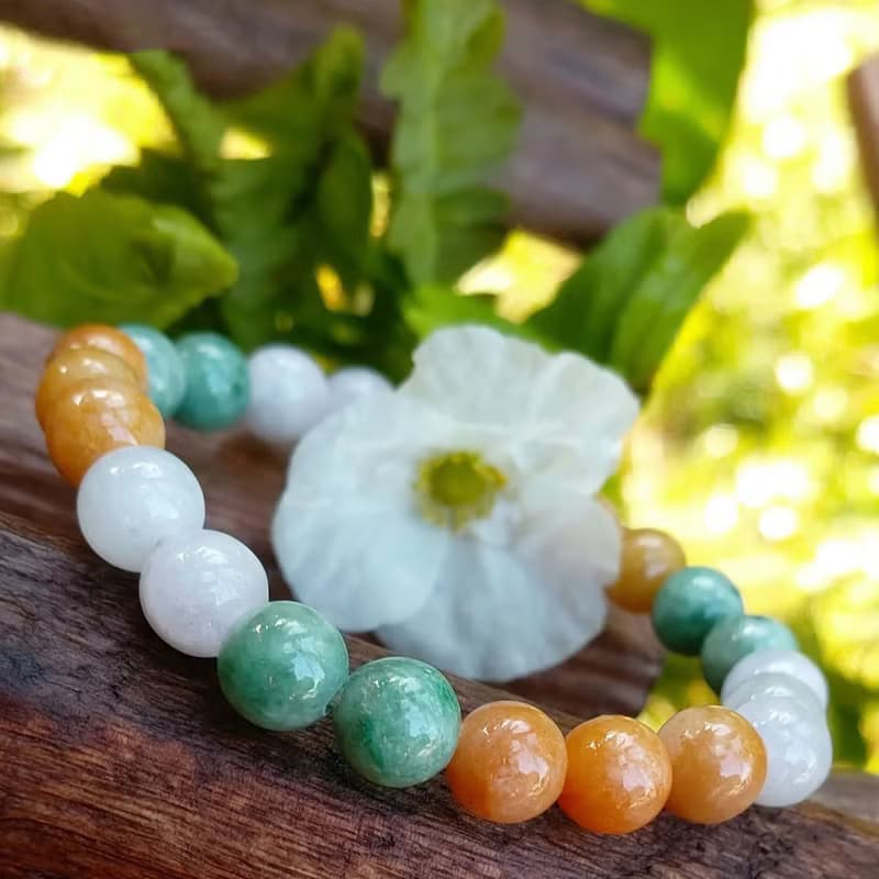 Myanmar Jade Bracelet White Green Honey Beautiful Bracelet Beads Size 8.3-8.5 mm