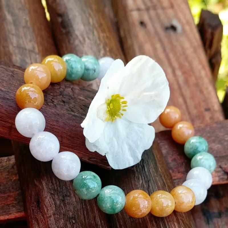 Myanmar Jade Bracelet White Green Honey Beautiful Bracelet Beads Size 8.3-8.5 mm