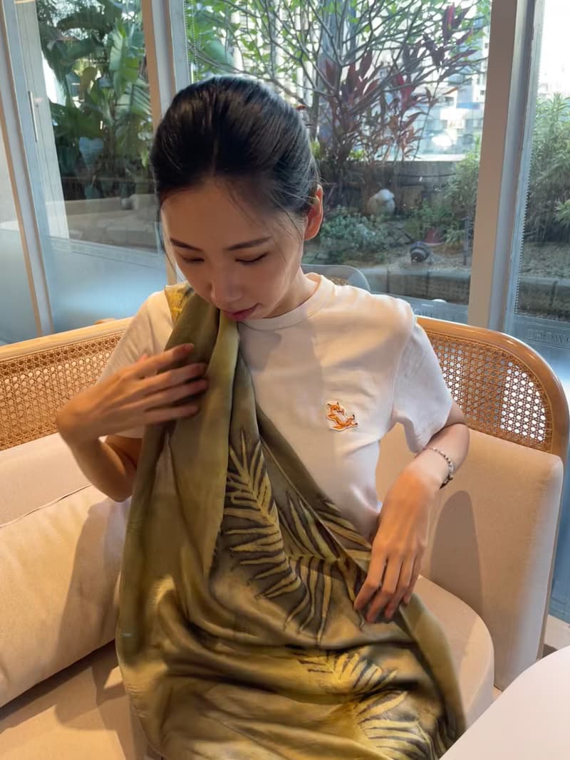 花葉移印染長絲巾 - 苔林翠羽