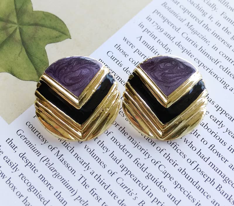 Vintage Jewelry 西洋古董飾品 復古摩登 V 撞色 針式耳環